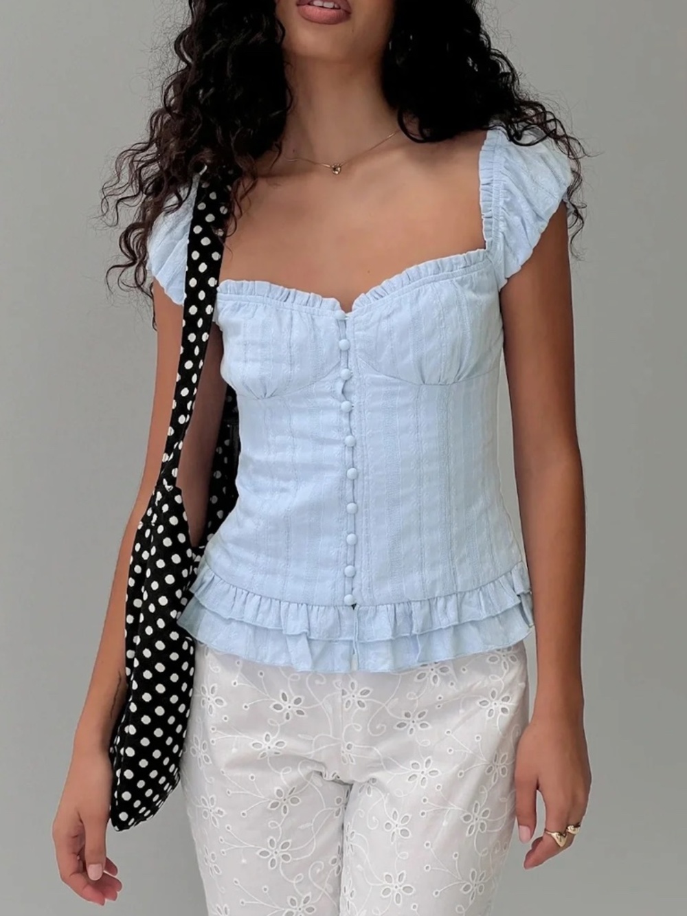 Suiter Frill Detail Top Soft Blue